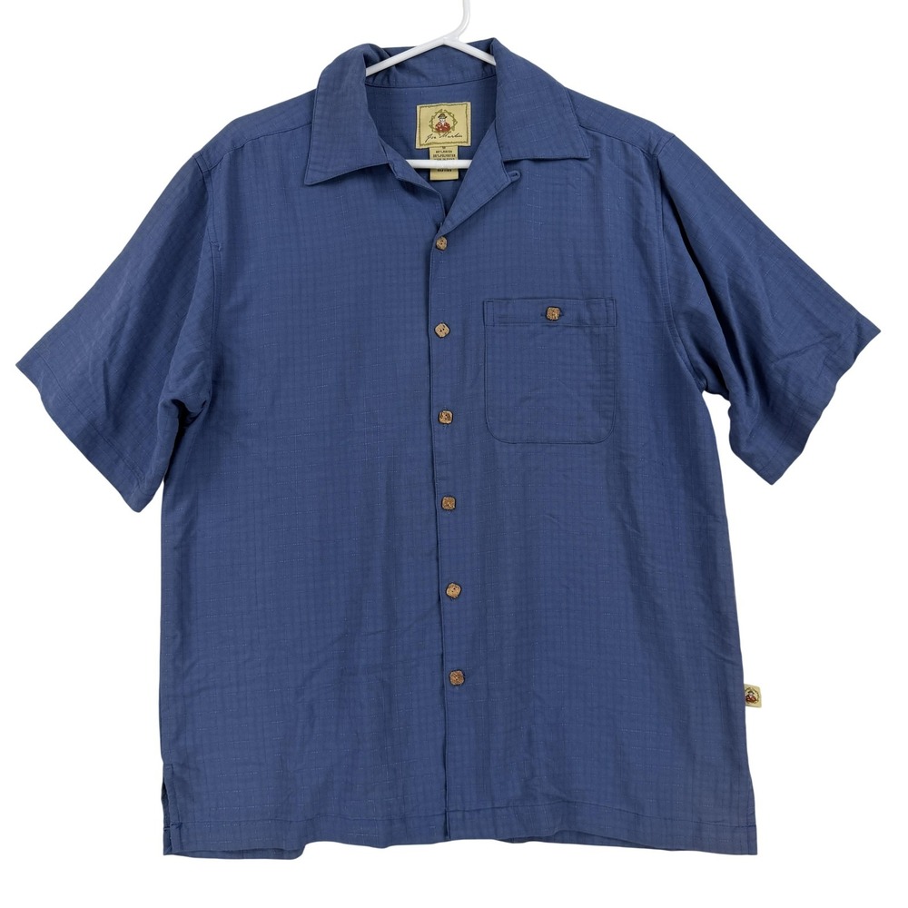 Joe Marlin‎ Shirt Mens Medium Blue Solid Short Sleeve Button Front Casual